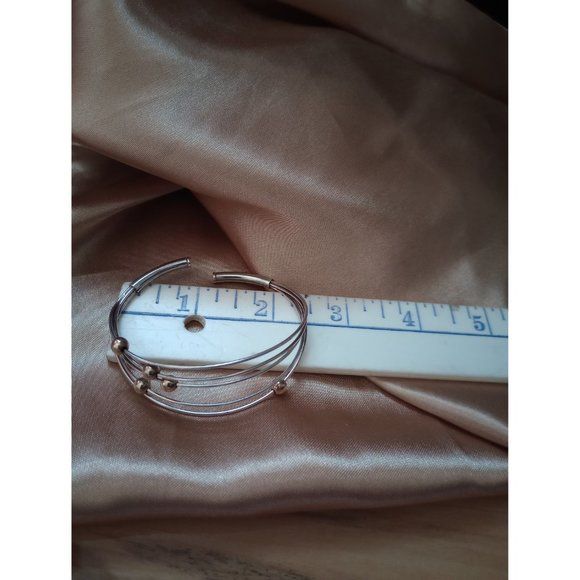 Silver Wire Artisan Cuff Bracelet with Goldtone Floating Beads - Picture 5 of 8